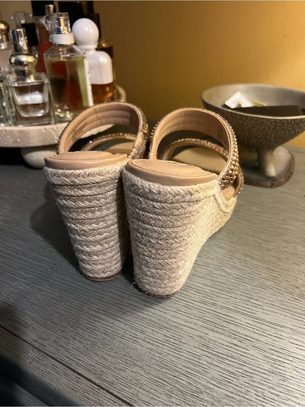 Steve Madden Metallic Gold-Tone Braided Espadrille Wedge Sandals